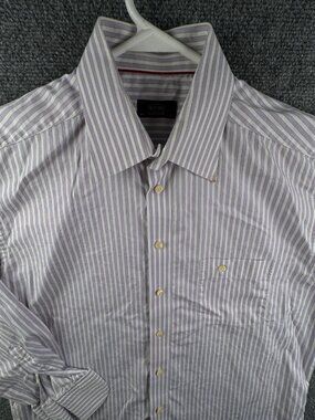 Eton Ganghester Striped Purple Button Up Shirt Men Cotton 16.5 Long Sleeve
